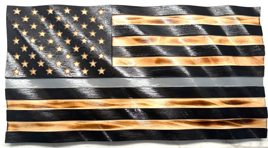 Wooden American Flag Art - 50 Star - Wavy - Honors Flag Correction Officer - Silver Line Shown
