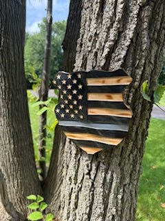 Wooden American Flag Art - Badge/Shield - Wavy - Honors Flag Correction Officer - Silver Line Shown (Copy)