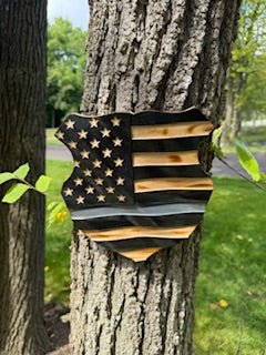 Wooden American Flag Art - Badge/Shield - Wavy - Honors Flag Correction Officer - Silver Line Shown (Copy)