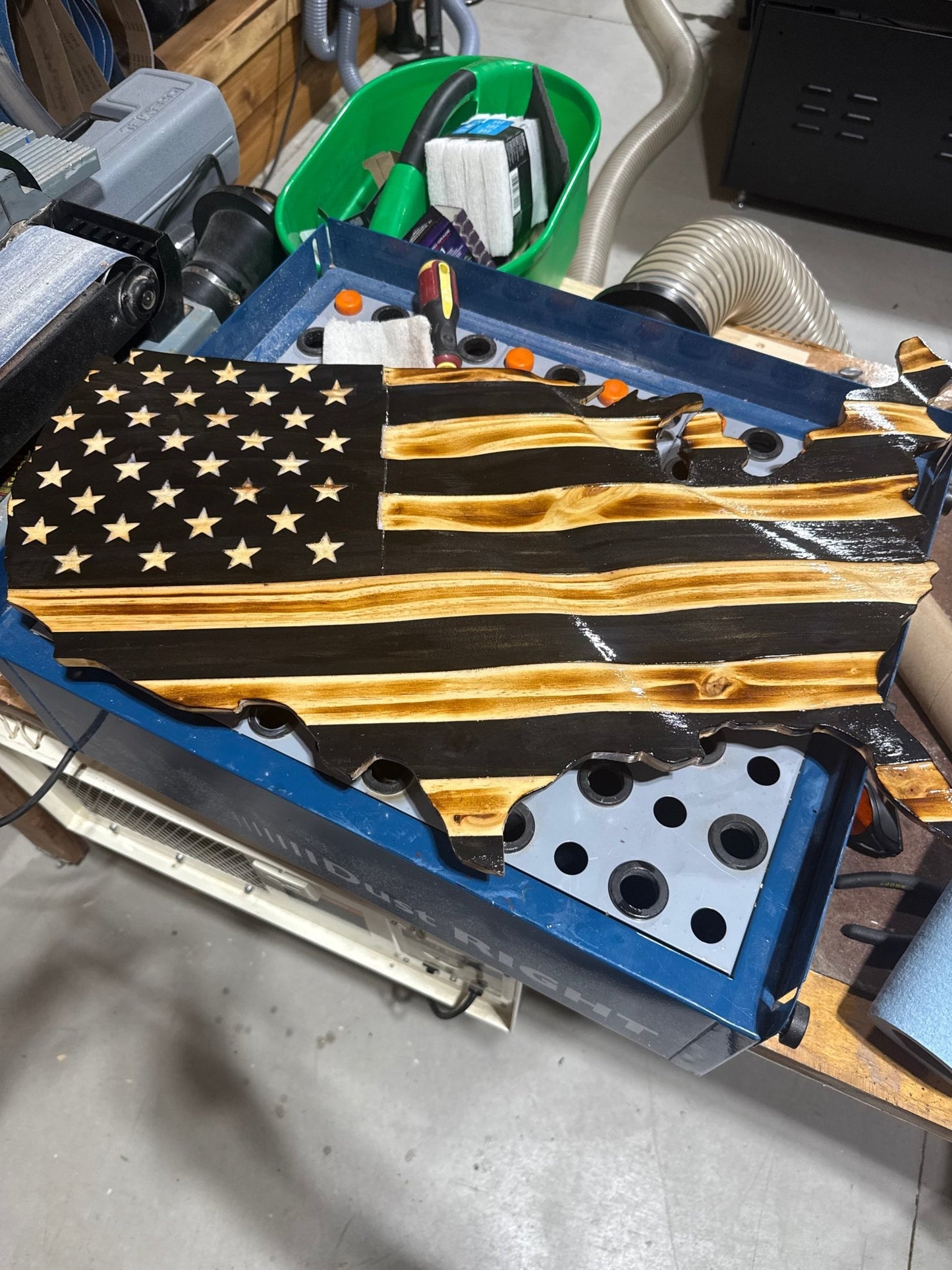 Wooden American Flag Art - 50 Star - USA Map - Cutout - Black