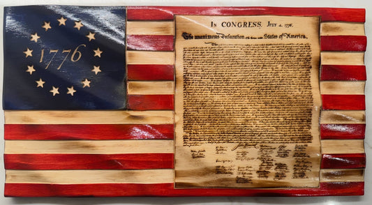 Wooden Flag - Betsy Ross - 1776 - Declaration of Independence - Wavy - Rustic