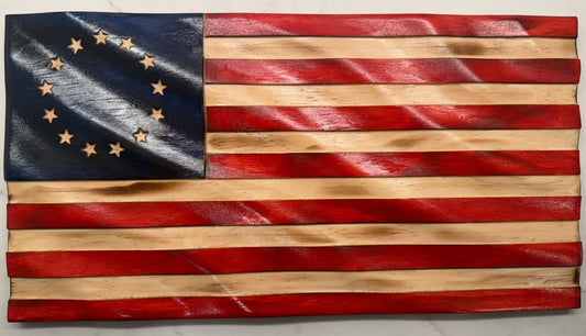 Wooden Flag - Betsy Ross - Wavy - Rustic