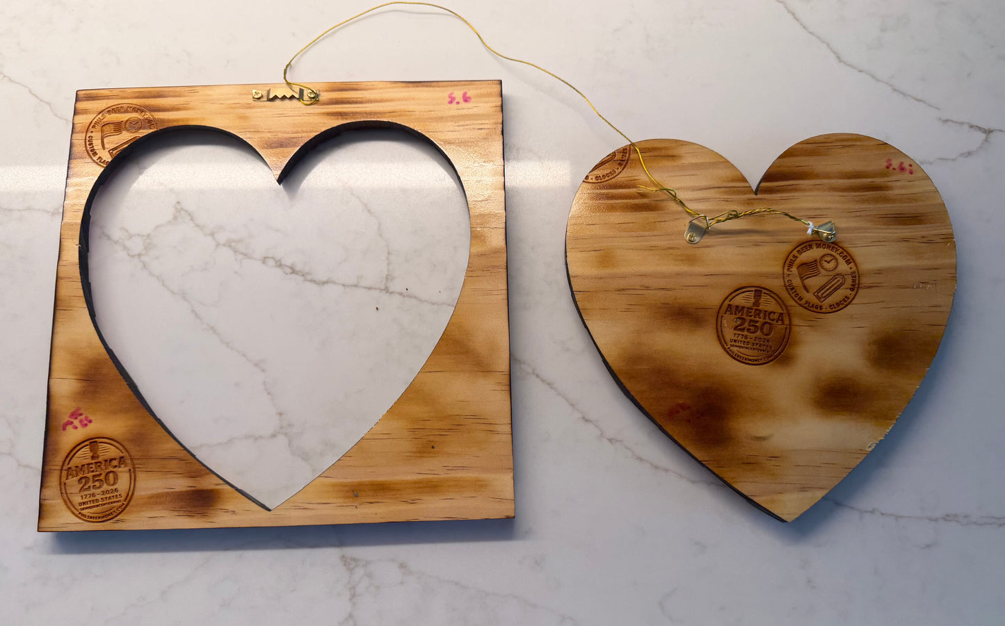Wooden American Flag Art - 50 Star Wavy - Heart - Cutout approx 11”x11”