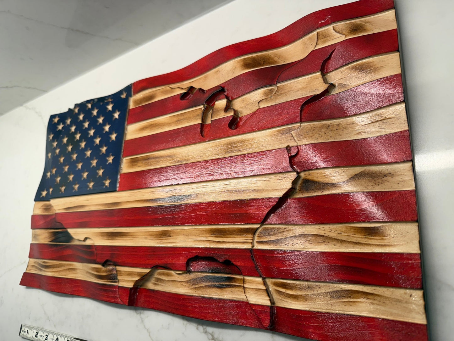 Wooden American Flag Art - 50 Star - USA Map - Raised